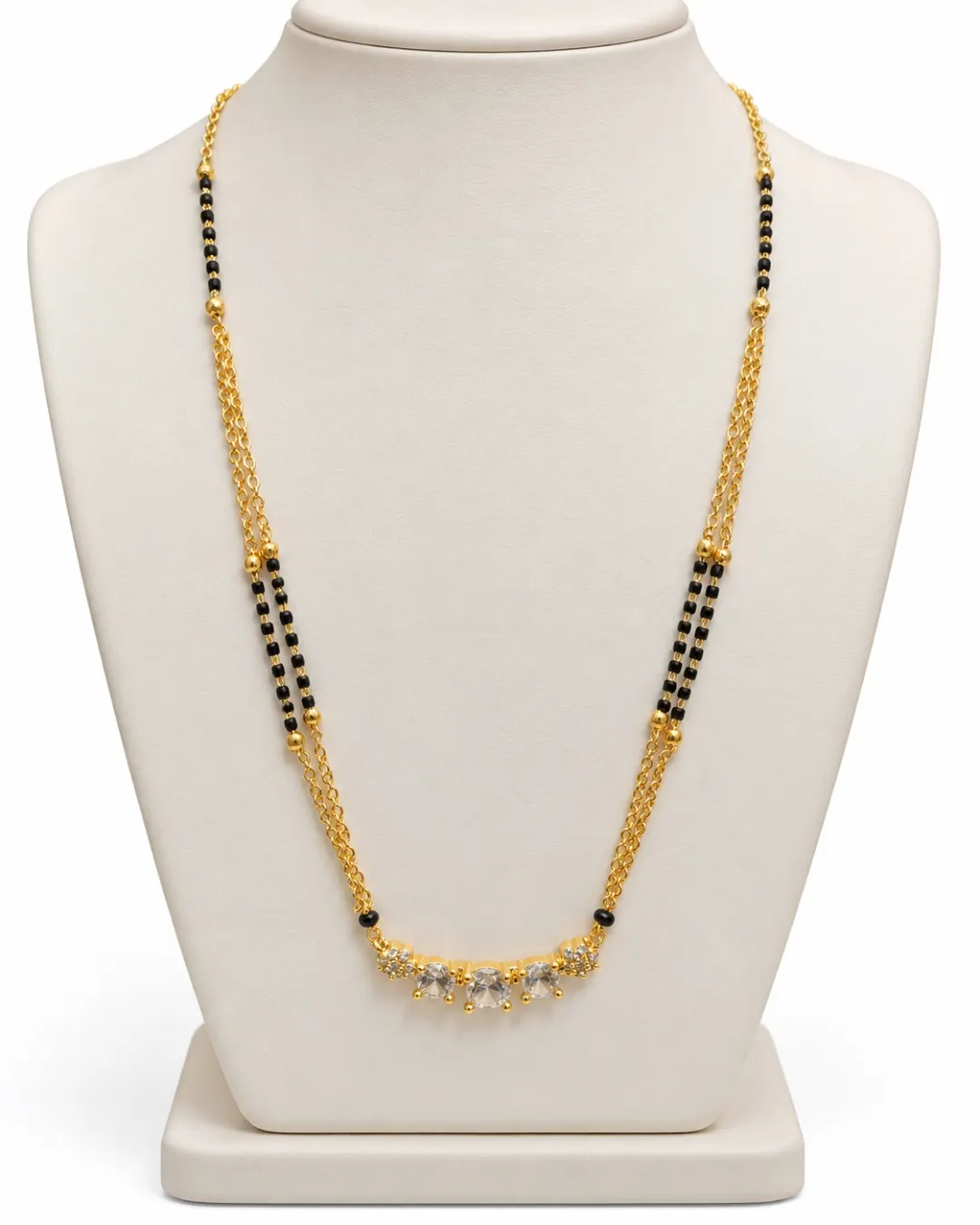 GOLD-TONE DOUBLE CHAIN BLACK BEADS MANGALSUTRA