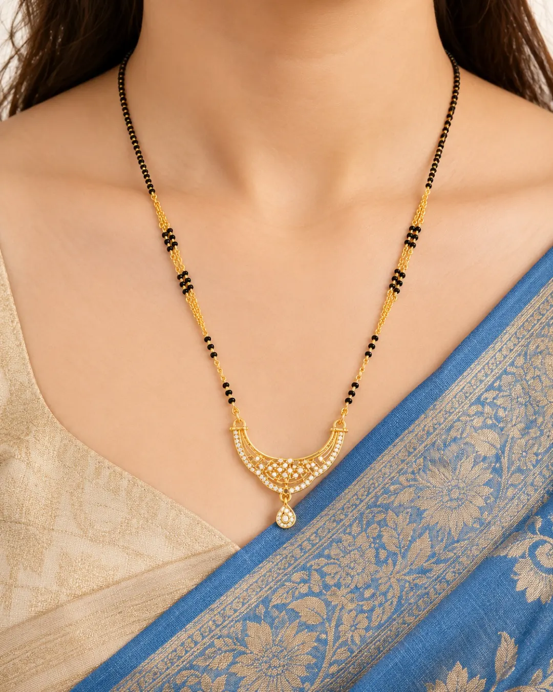 GOLD PLATED CRESCENT PENDANT MANGALSUTRA NECKLACE.