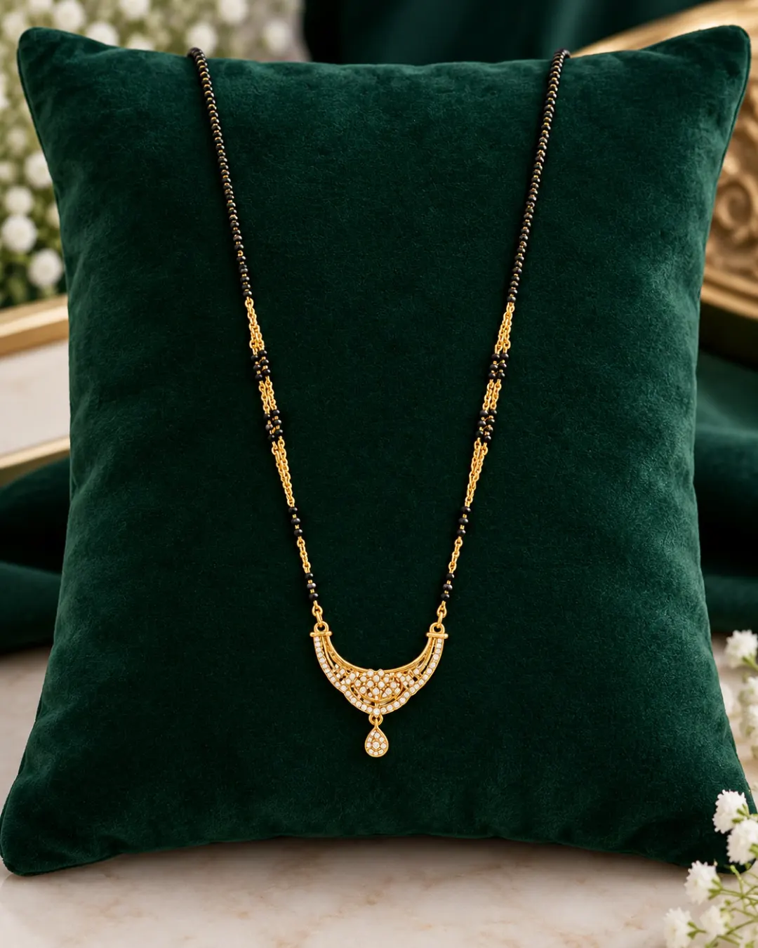 GOLD PLATED CRESCENT PENDANT MANGALSUTRA NECKLACE.