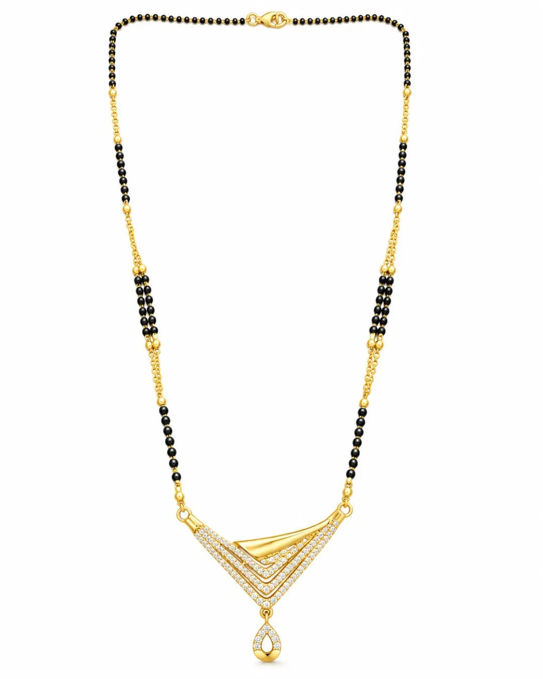 GOLD PLATED V SHAPED CZ PENDANT MANGALSUTRA NECKLACE