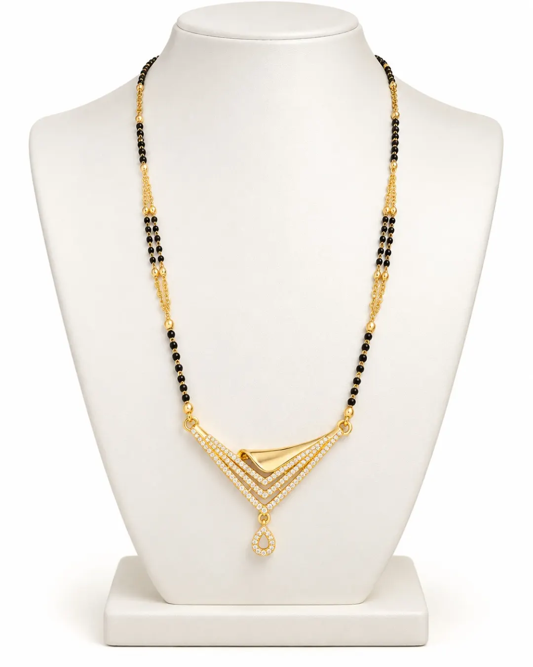 GOLD PLATED V SHAPED CZ PENDANT MANGALSUTRA NECKLACE
