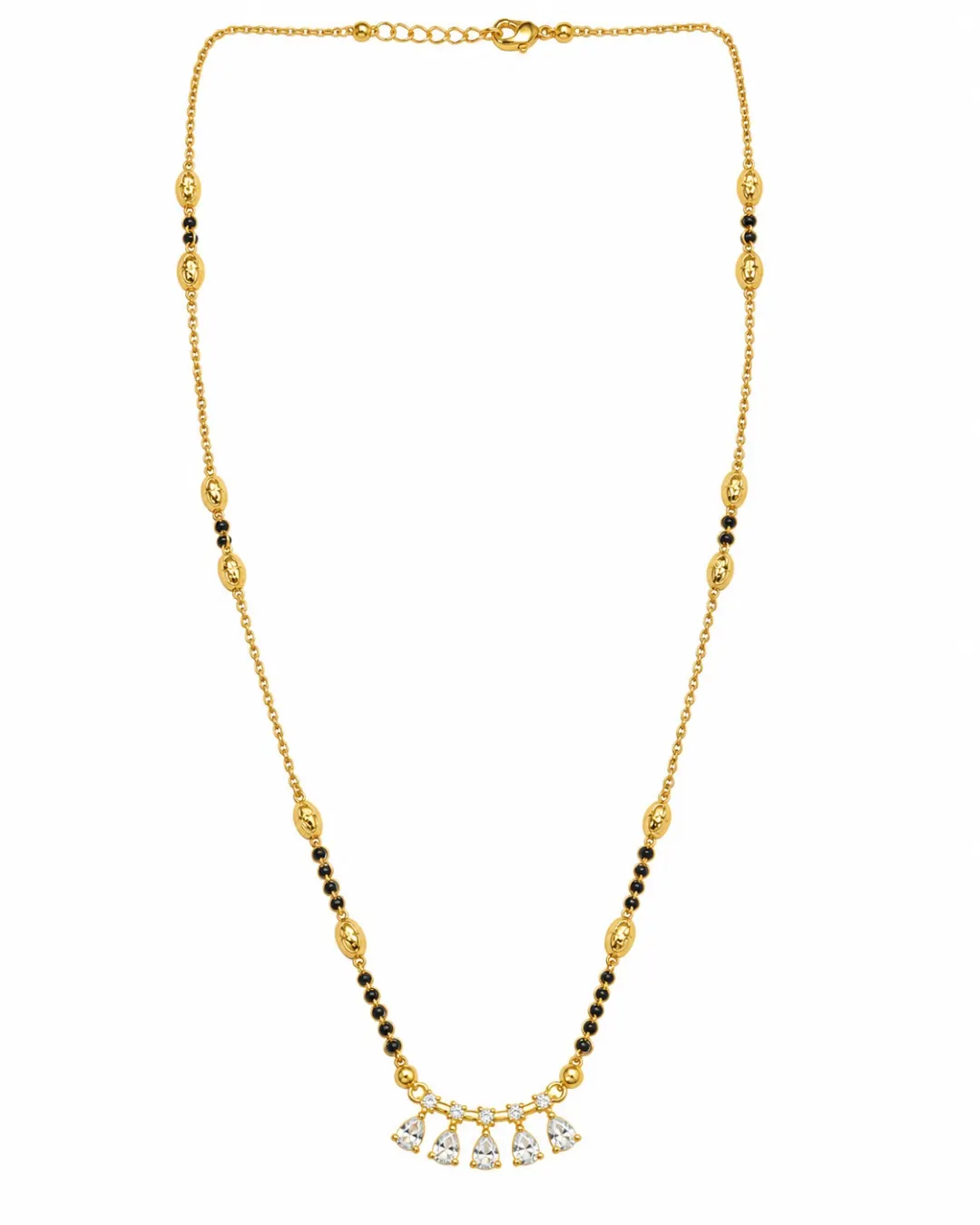 GOLD PLATEDFLORAL DROP MANGAKSUTRA NECKLACE.