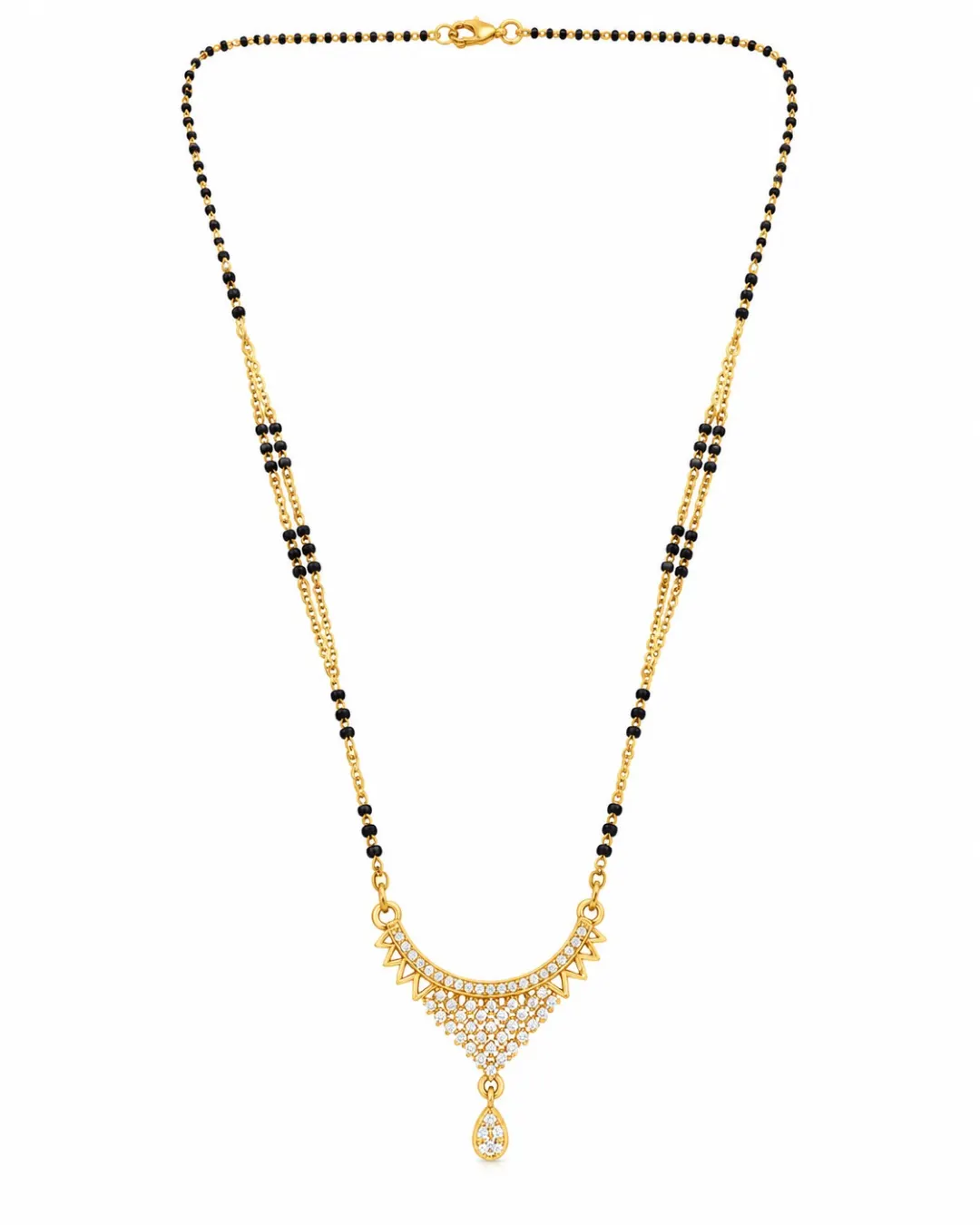 GOLD PLATED FAN SHAPE PENDANT MANGALSUTRA NECKLACE.