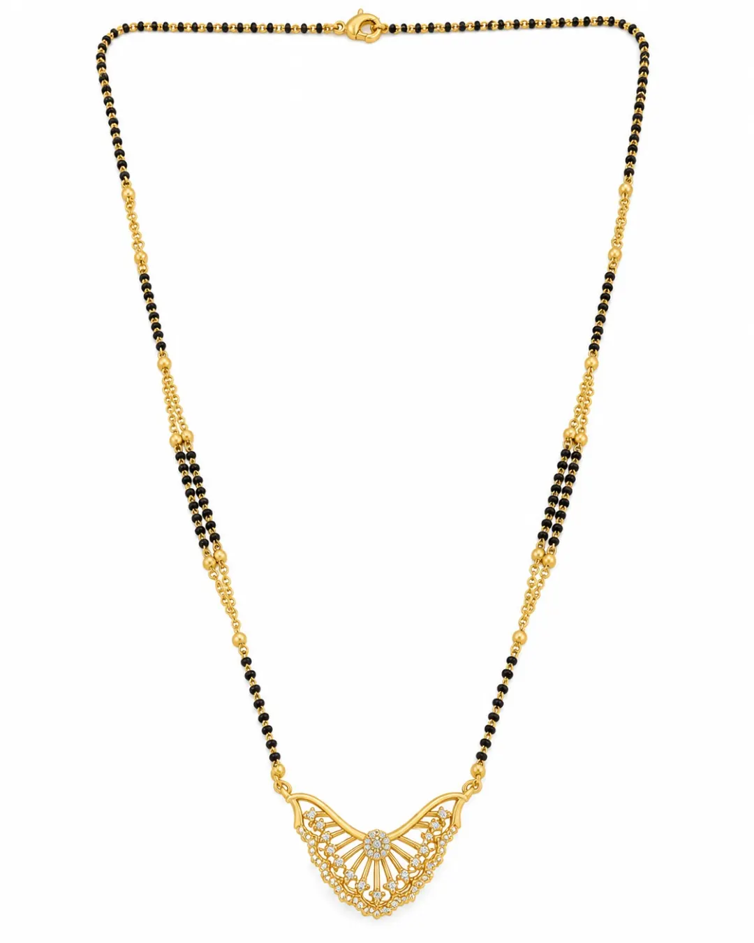 GOLD BLACK BEADED PENDANT NECKLACE.