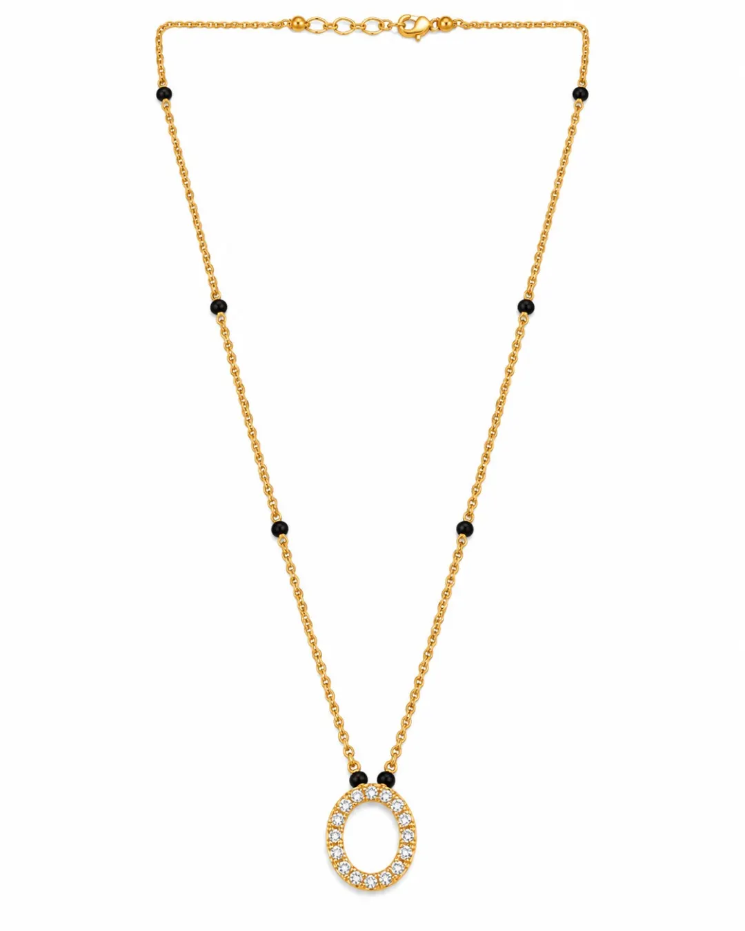 GOLD OVAL CRYSTAL PENDANT MANGALSUTRA NECKLACE.