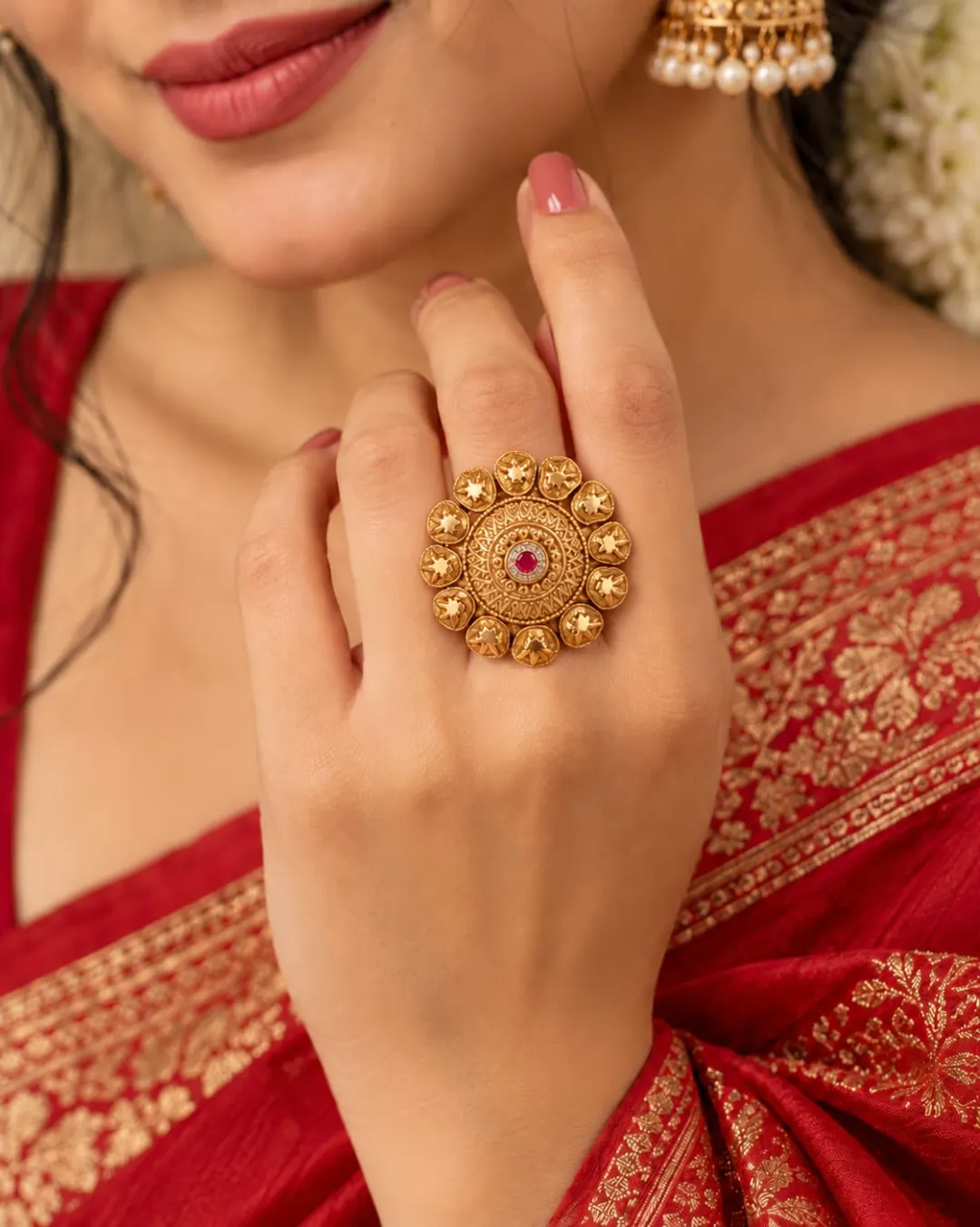 Traditional Gold Floral Statement Ring