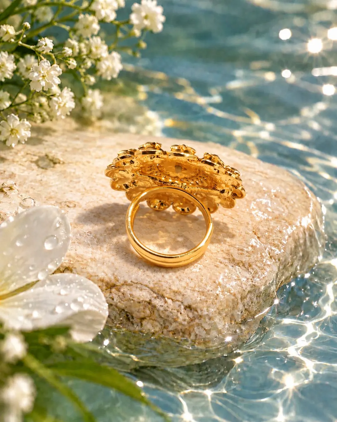 Traditional Gold Floral Statement Ring
