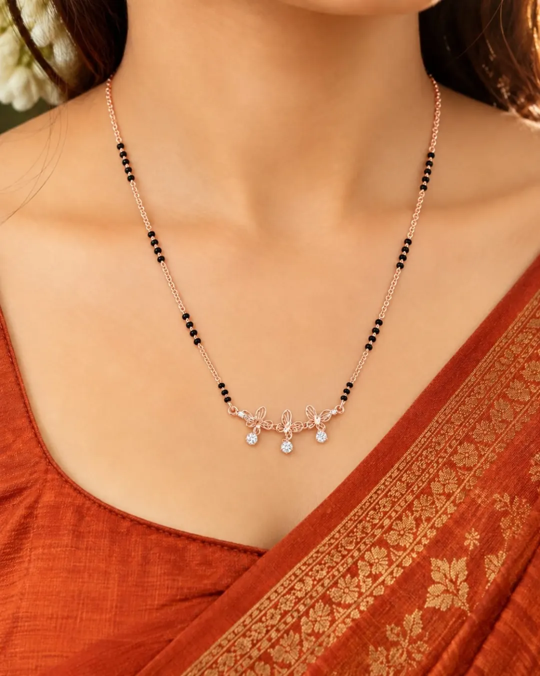 FLORAL BUTTERFLY ROSE GOLD MANGALSUTRA.