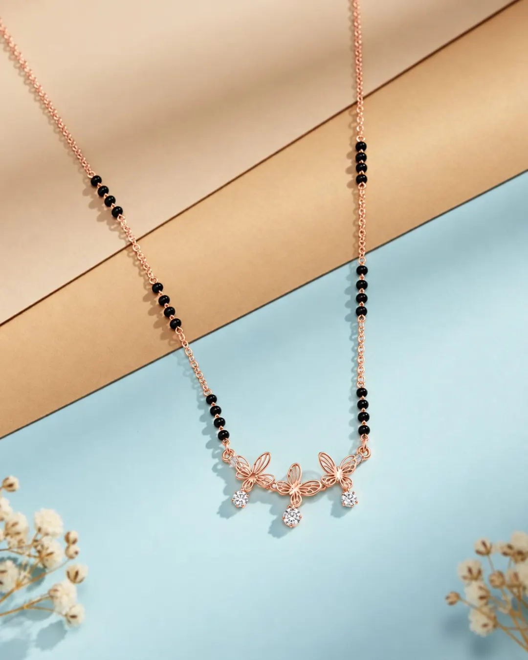 FLORAL BUTTERFLY ROSE GOLD MANGALSUTRA.
