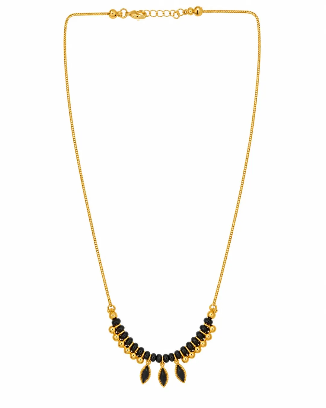 GOLD BLACK BEADED LEAF PENDANT MANGALSUTRA.