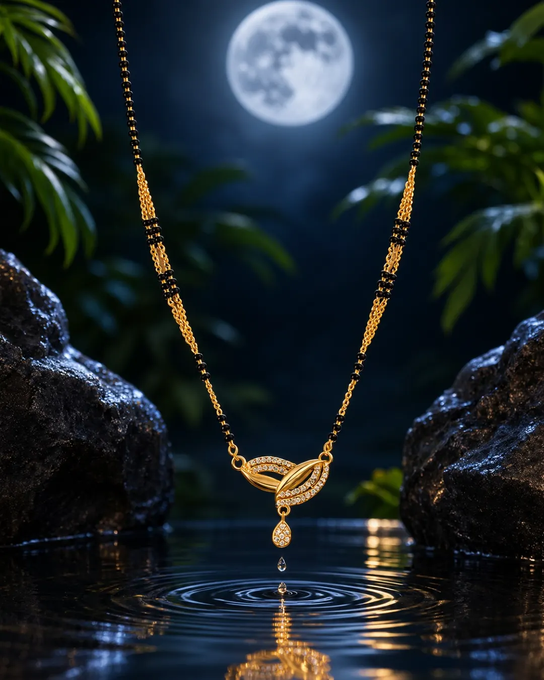 GOLD LEAF STYLE DIAMOND PENDANT MANGALSUTRA