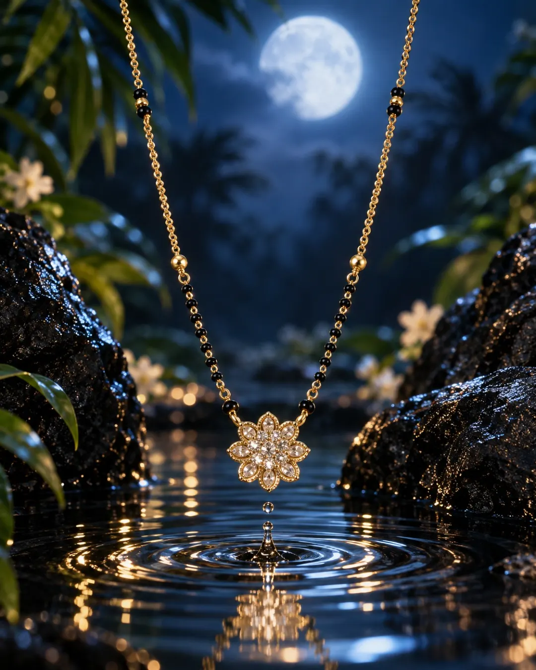GOLD FLORAL DIAMOND PENDANT MANGALSUTRA
