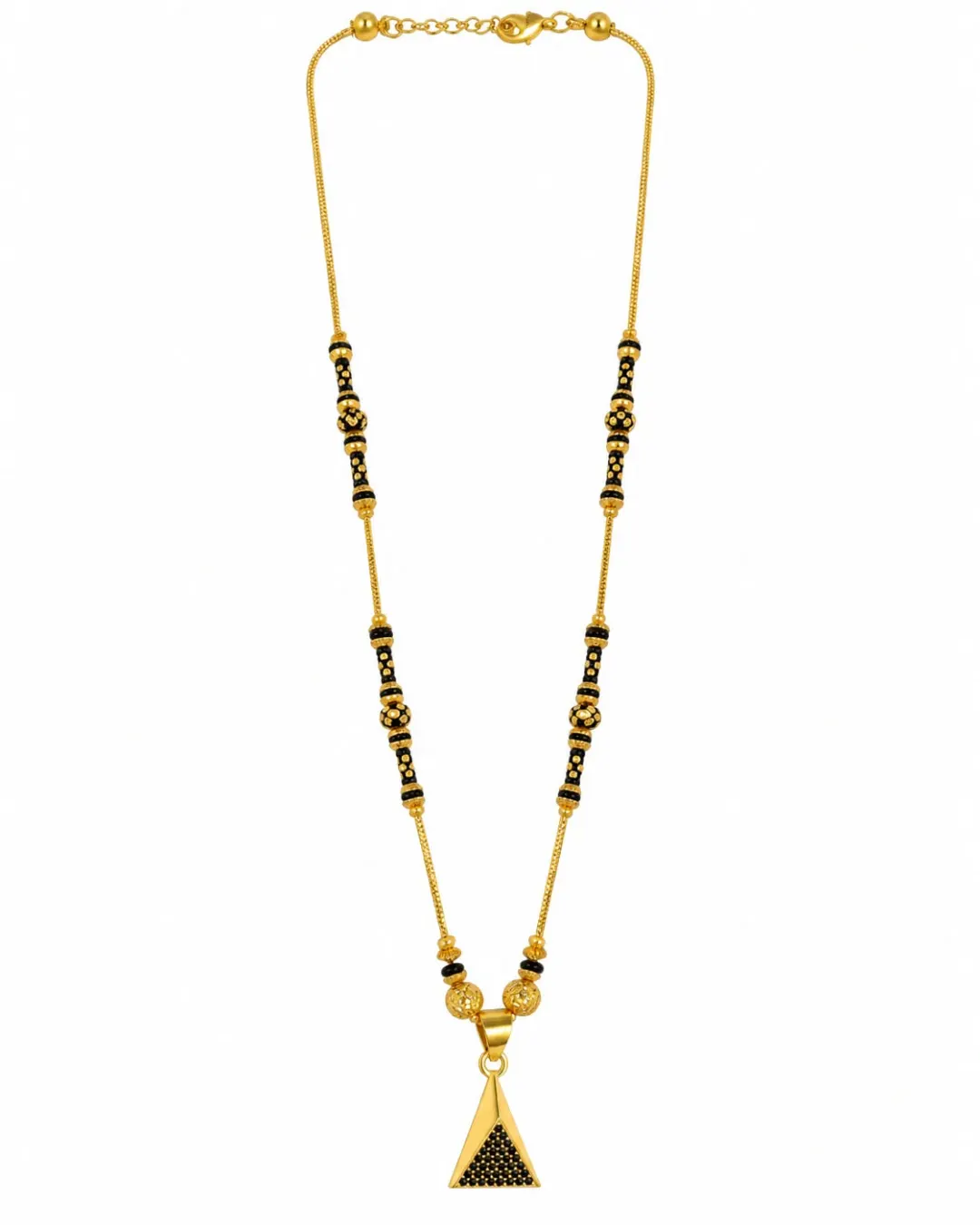 GOLD TRIANGLE BLACK BEADED MANGALSUTRA.
