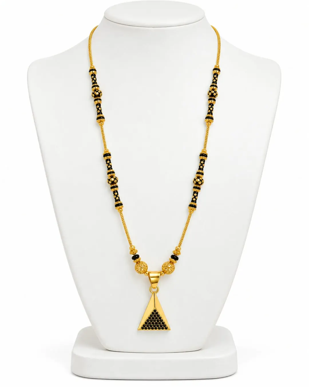GOLD TRIANGLE BLACK BEADED MANGALSUTRA.