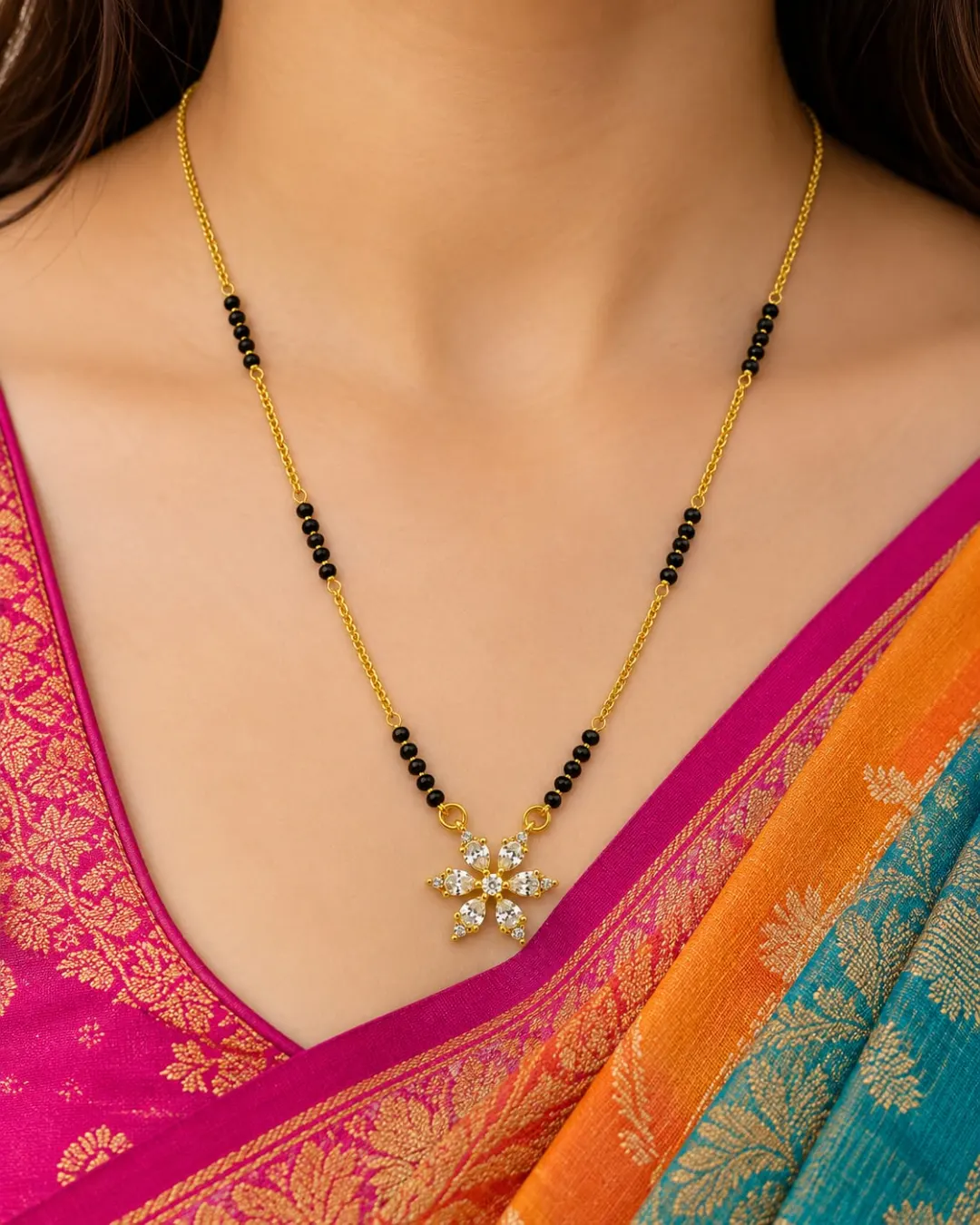 GOLD FLORAL SPARKLE PENDANT MANGALSUTRA