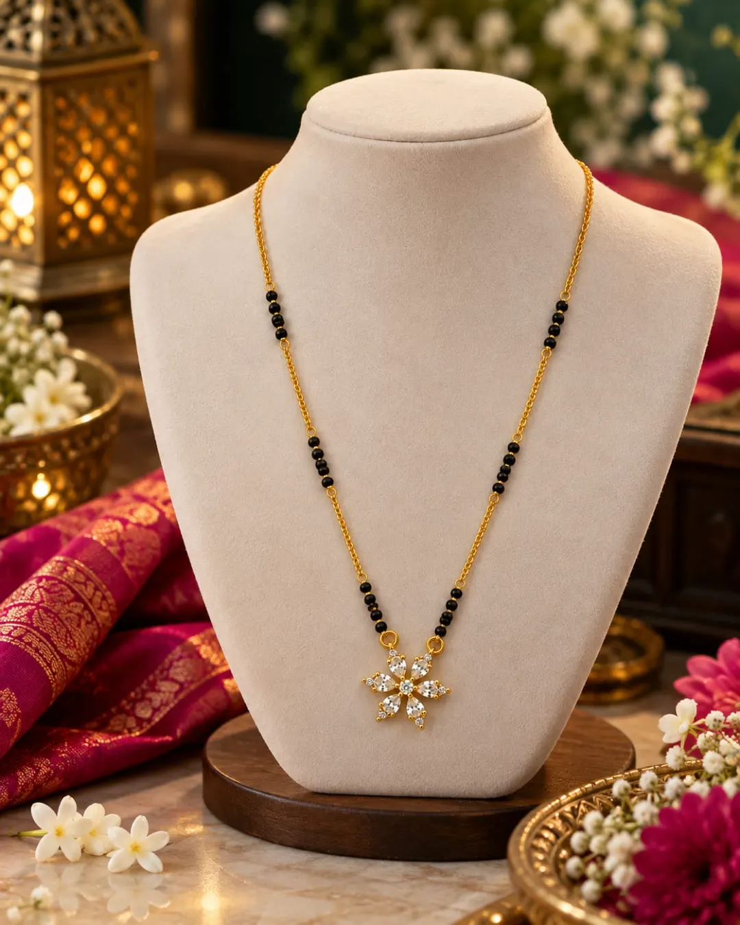 GOLD FLORAL SPARKLE PENDANT MANGALSUTRA