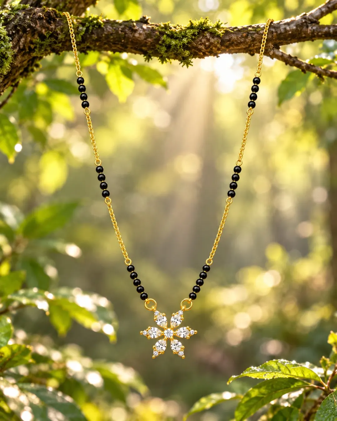 GOLD FLORAL SPARKLE PENDANT MANGALSUTRA