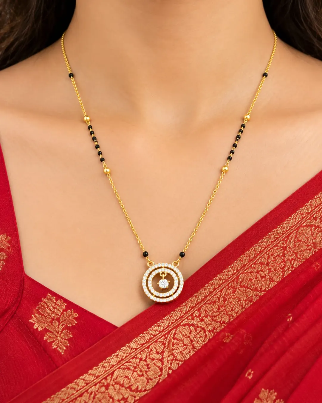 GOLD DOUBLE CIRCLE DIAMOND PENDANT MANGALSUTRA