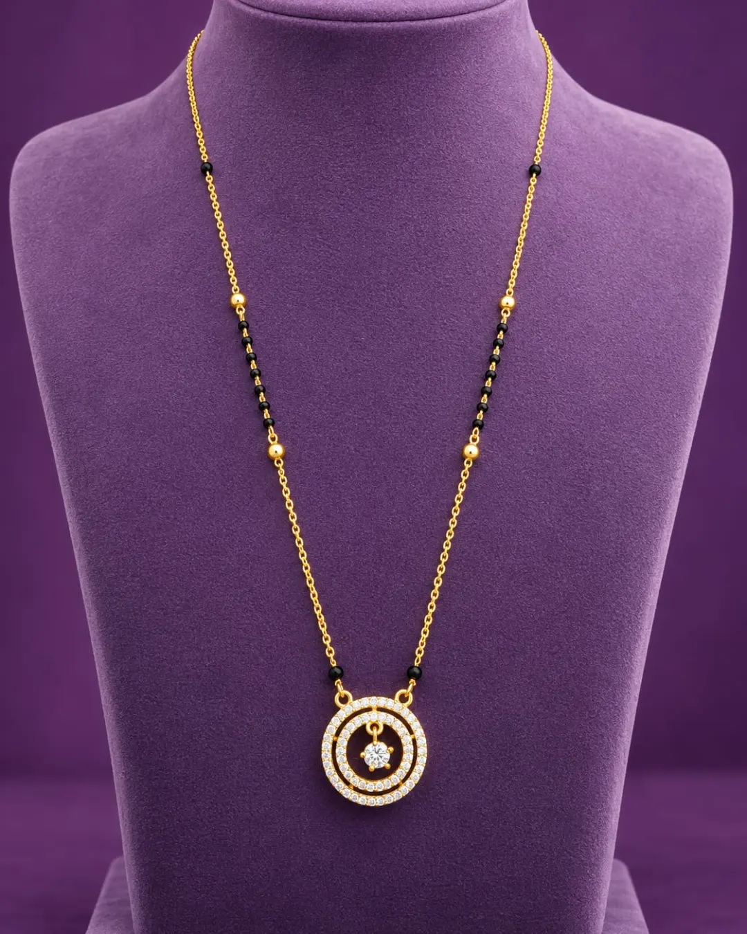 GOLD  DOUBLE CIRCLE DIAMOND PENDANT MANGALSUTRA