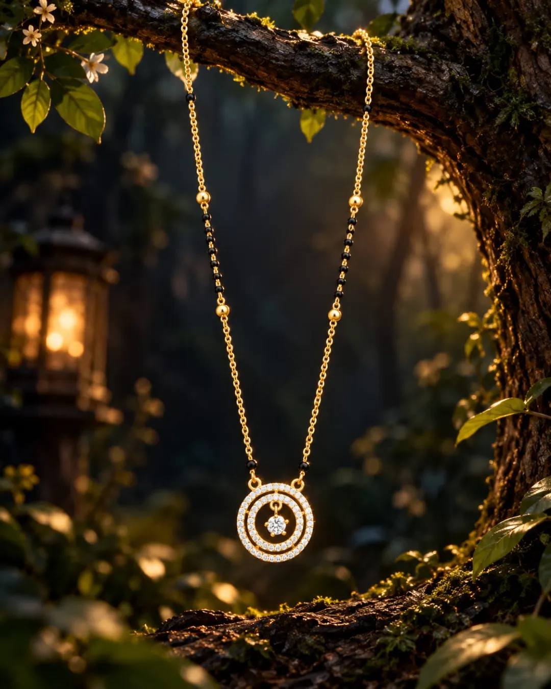 GOLD  DOUBLE CIRCLE DIAMOND PENDANT MANGALSUTRA