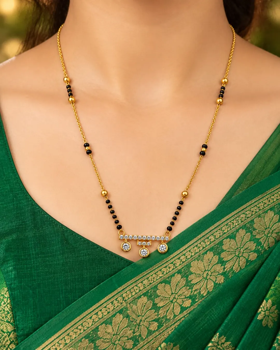 GOLD TRIPLE CIRCLE DIAMOND PENDANT MANGALSUTRA