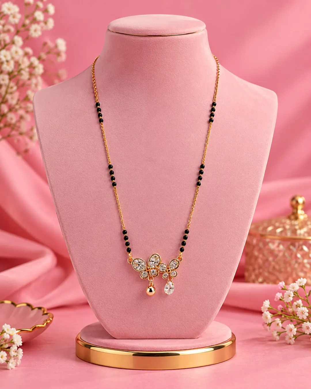 ROSE GOLD FLORAL DIAMOND  PENDANT MANGALSUTRA.