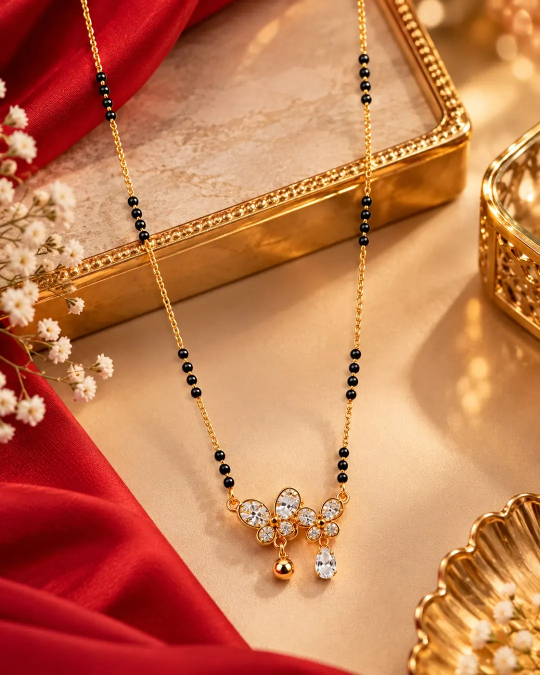 ROSE GOLD FLORAL DIAMOND  PENDANT MANGALSUTRA.