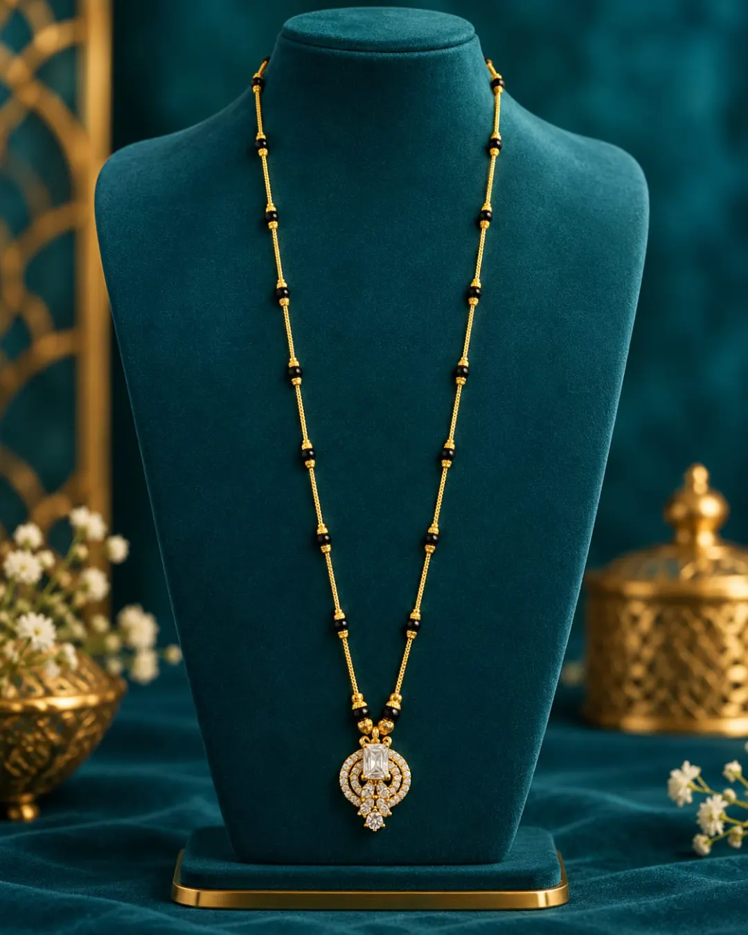 GOLD PEACOCK INSPIRED DIAMOND PENDANT MANGALSUTRA
