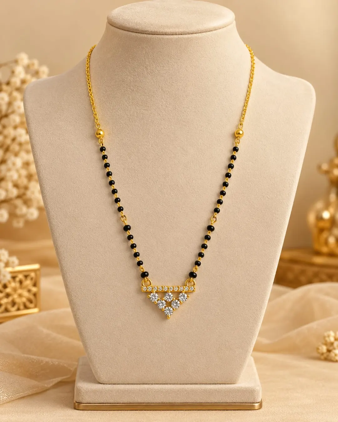 GOLD TRIANGLE DROP DIAMOND MANGALSUTRA .