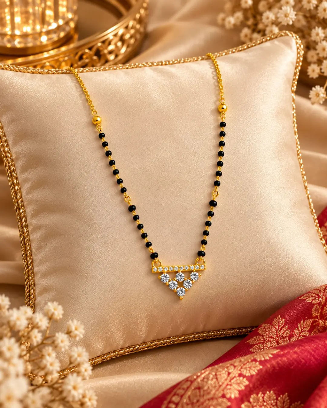 GOLD TRIANGLE DROP DIAMOND MANGALSUTRA .