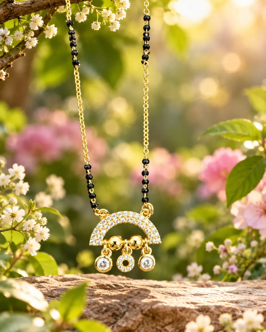 GOLD CRESCENT CIRCLE DIAMOND  MANGALSUTRA