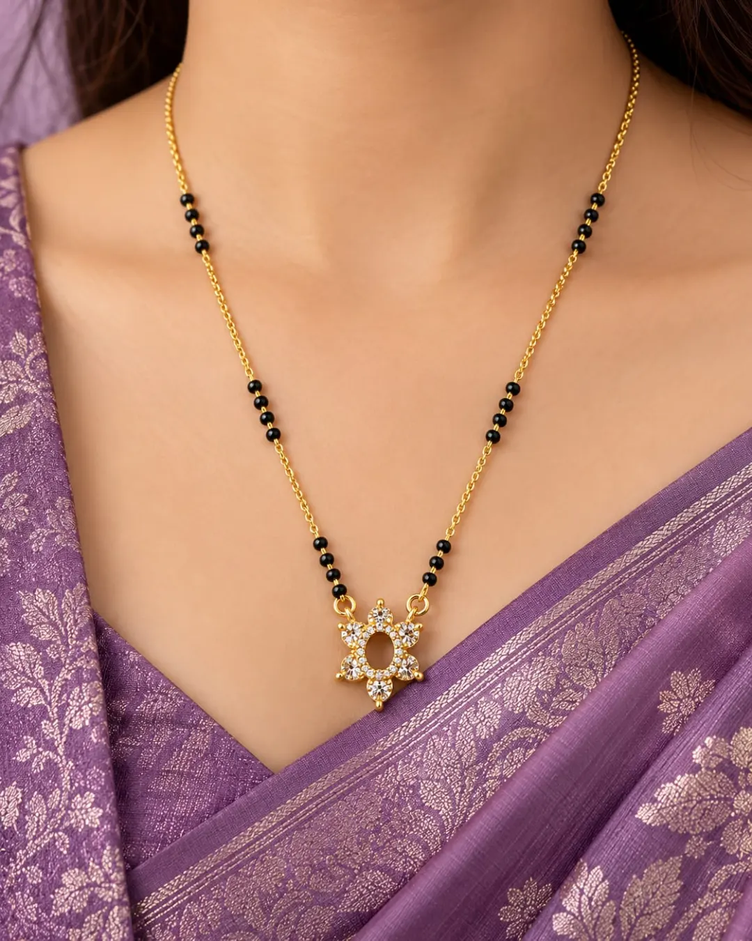 GOLD PLATED FLORAL CUBIC ZIRCONIA MANGALSUTRA