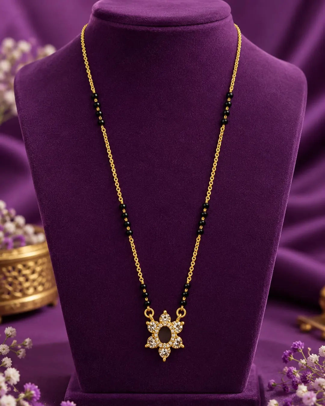 GOLD PLATED FLORAL CUBIC ZIRCONIA MANGALSUTRA