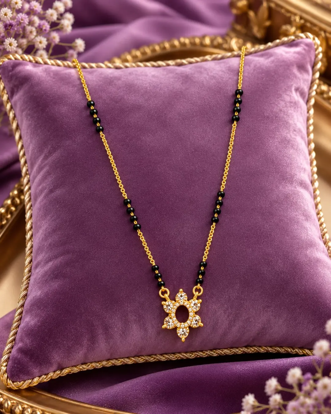 GOLD PLATED FLORAL CUBIC ZIRCONIA MANGALSUTRA