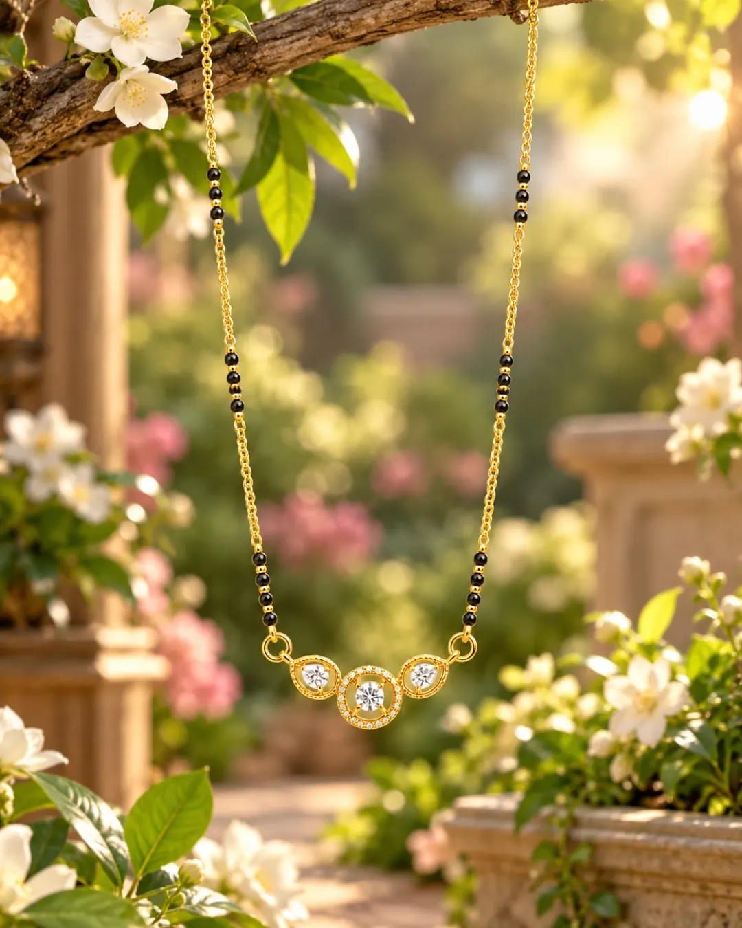 GOLD PLATED THREE STONE PENDANT MANGALSUTRA 
