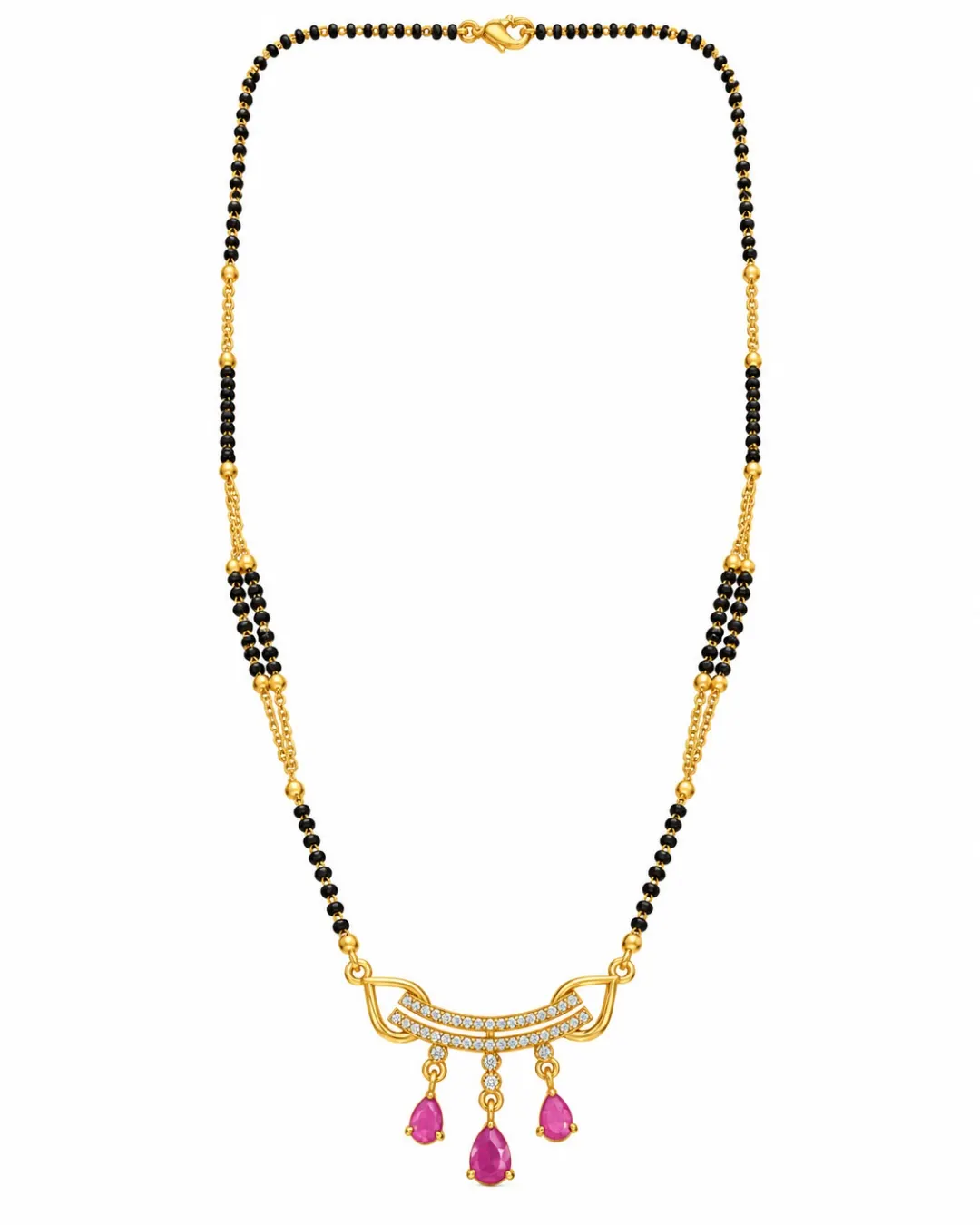 GOLD PLATED PINK  STONE & CZ CURVED MANGALSUTRA 