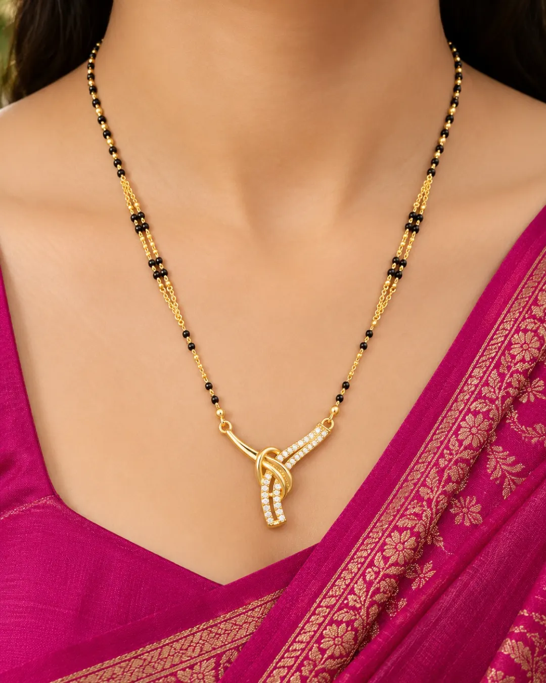 GOLD PLATED AMERICAN DIAMOND MANGALSUTRA WITH DESIGNER PENDANT