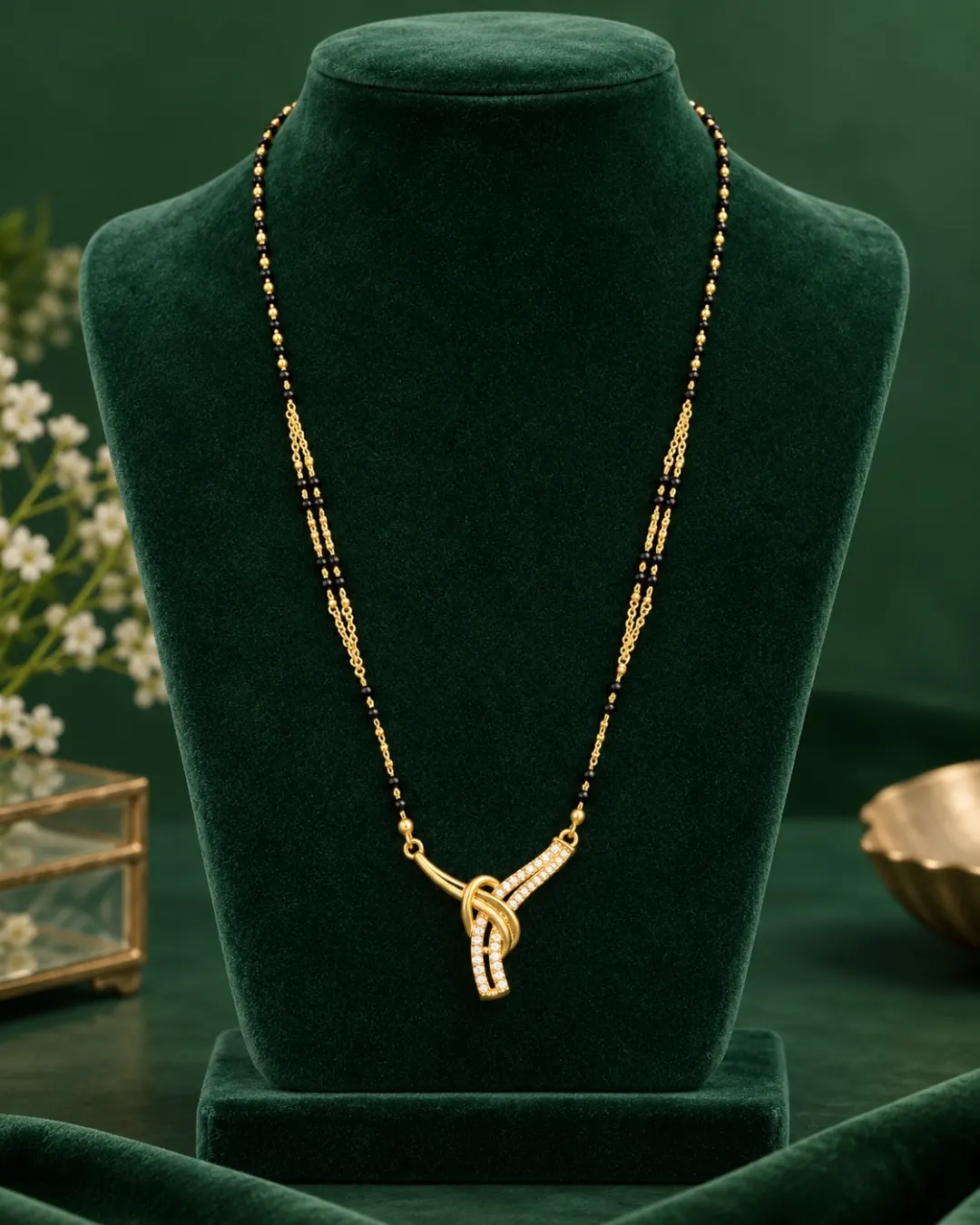 GOLD PLATED AMERICAN DIAMOND MANGALSUTRA WITH DESIGNER PENDANT