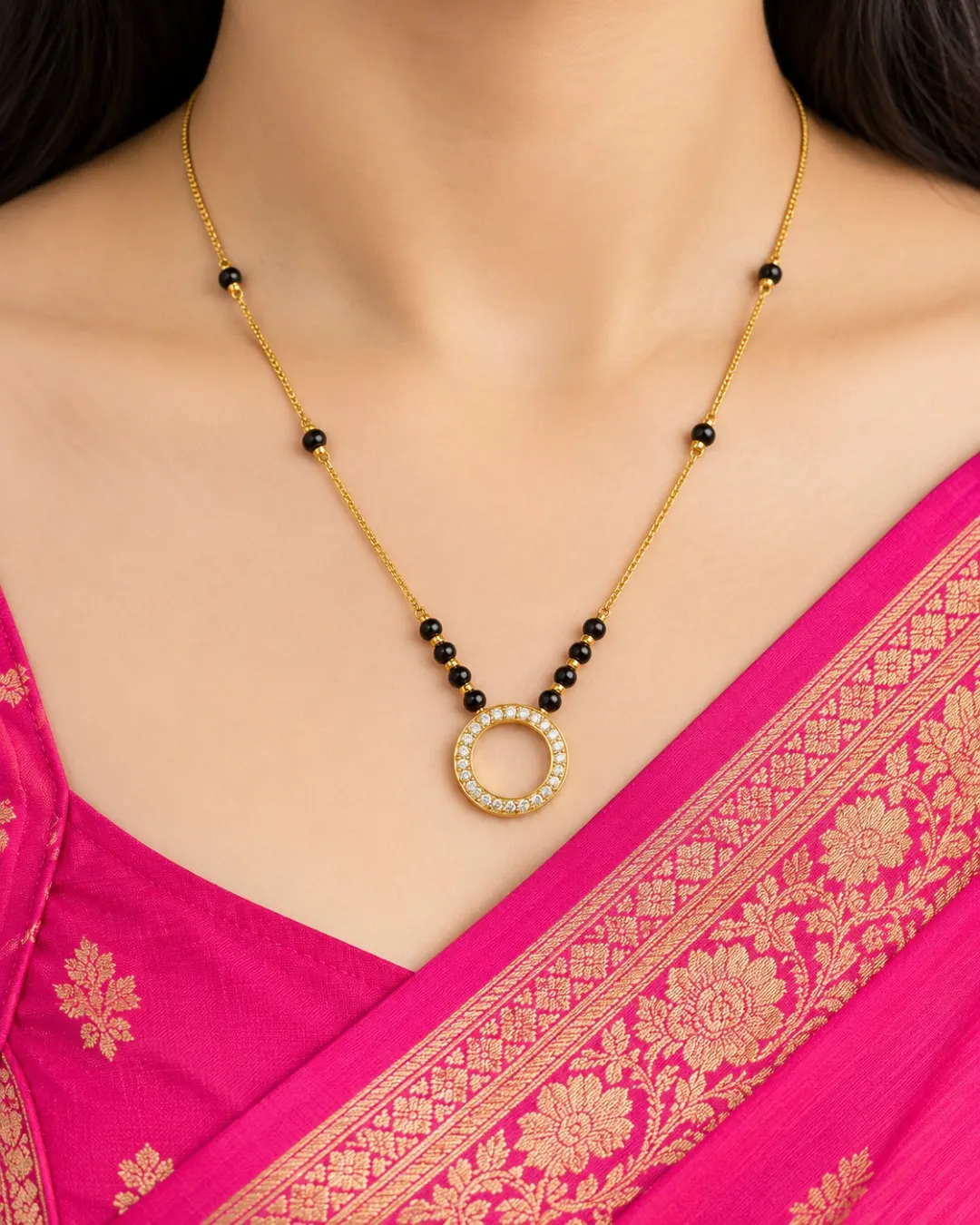 GOLD PLATEDCIRCLE SHAPED PENDANT MANGALSUTRA