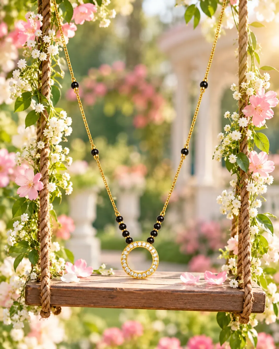 GOLD PLATEDCIRCLE SHAPED PENDANT MANGALSUTRA 