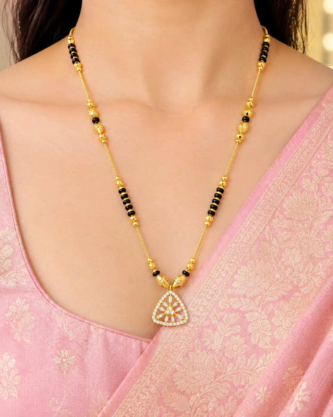 GOLD PLATED TRIANGLE AD PENDANT MANGALSUTRA