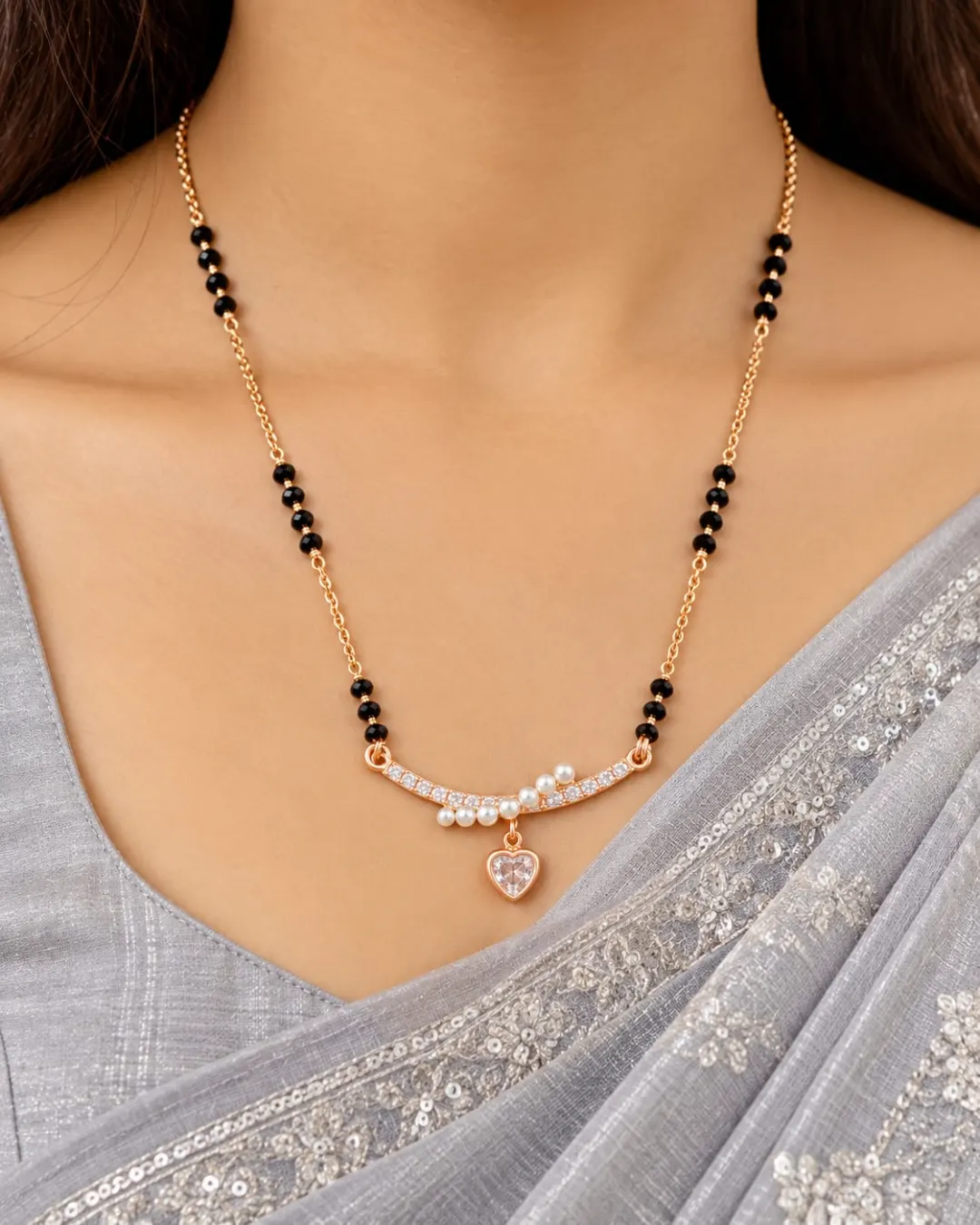 ROSE GOLD HEART CHARM MANGALSUTRA