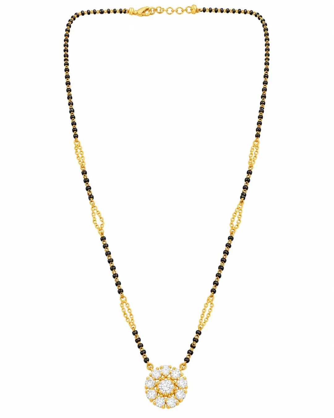 ELEGANT GOLD-TONE BLACK BEADED FLORAL MANGALSUTRA