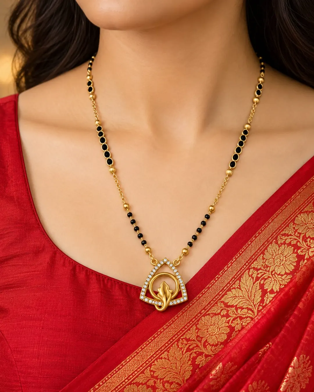 GOLD OM SYMBOL WITH FISH SHAPED PENDANT MANGALSUTRA