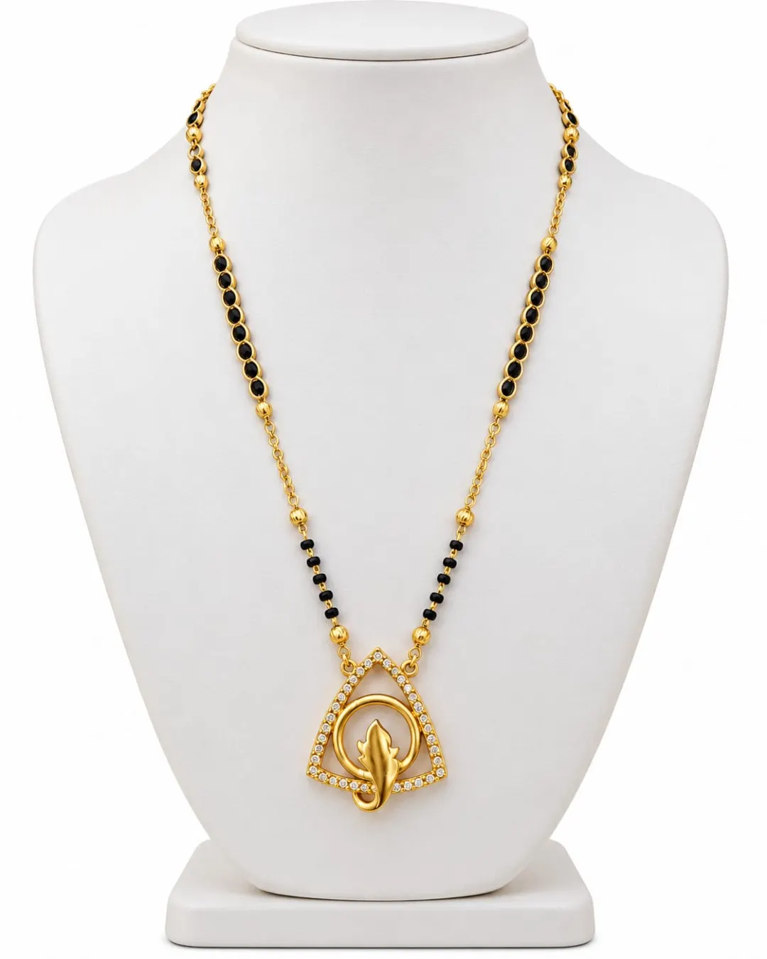 GOLD OM SYMBOL WITH FISH SHAPED PENDANT MANGALSUTRA