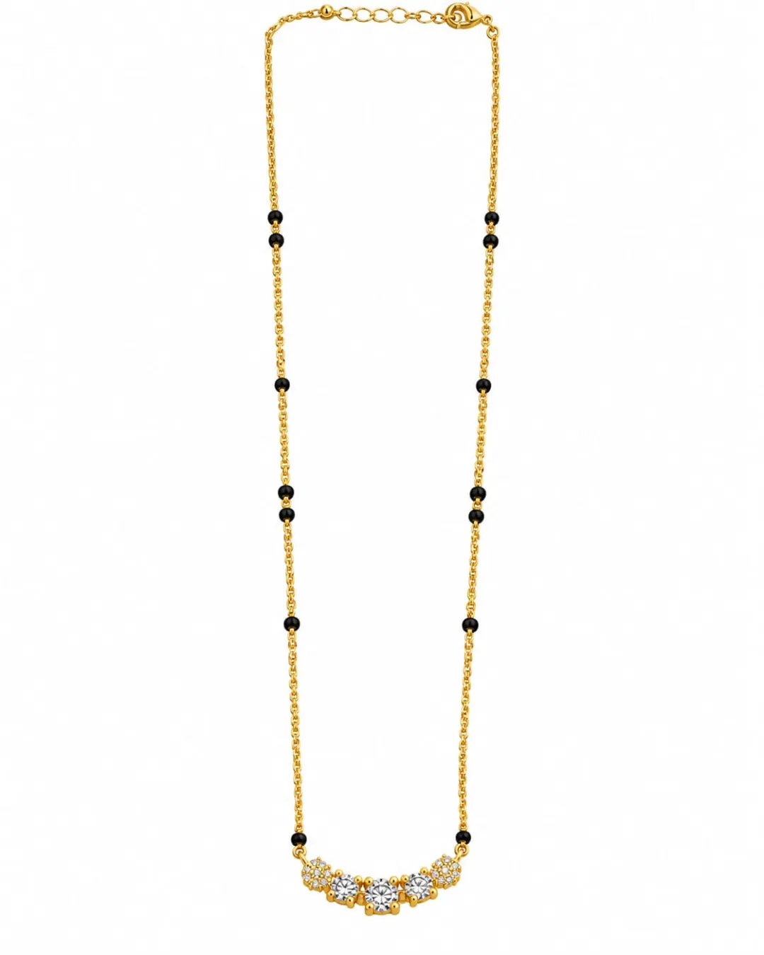 ELEGANT GOLD-TONE BLACK BEADED TRIPLE CZ STONE MANGALSUTRA