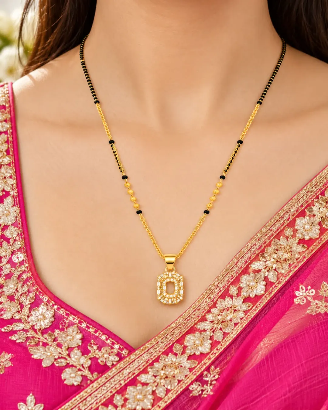 GOLD-TONE RECTANGULAR CZ PENDANT MANGALSUTRA
