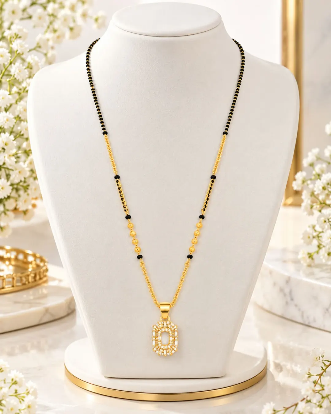GOLD-TONE RECTANGULAR CZ PENDANT MANGALSUTRA