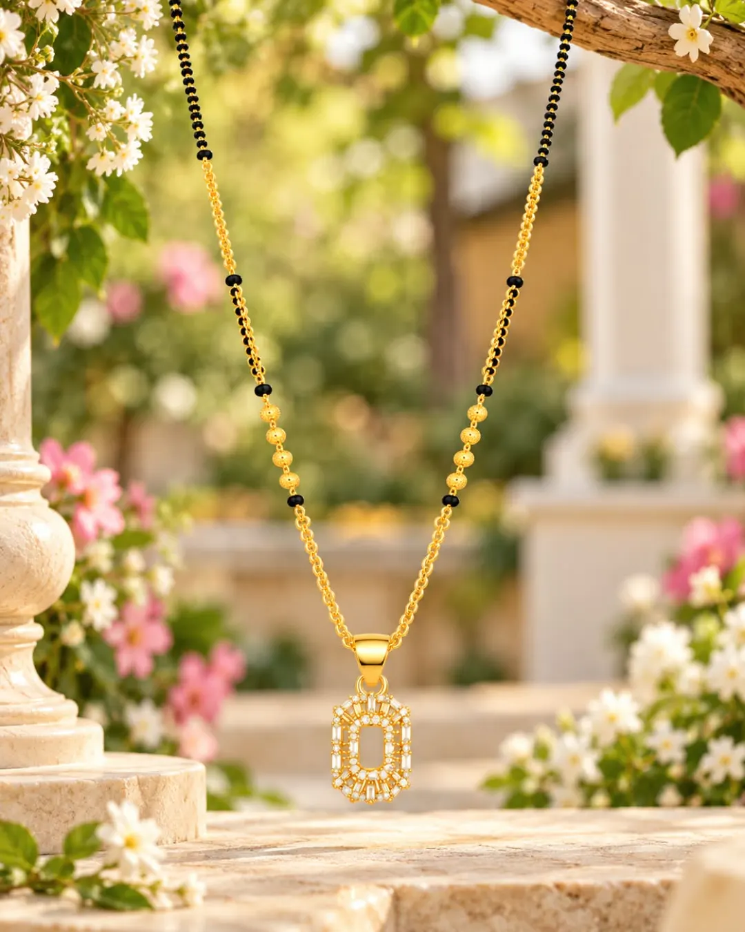 GOLD-TONE RECTANGULAR CZ PENDANT MANGALSUTRA
