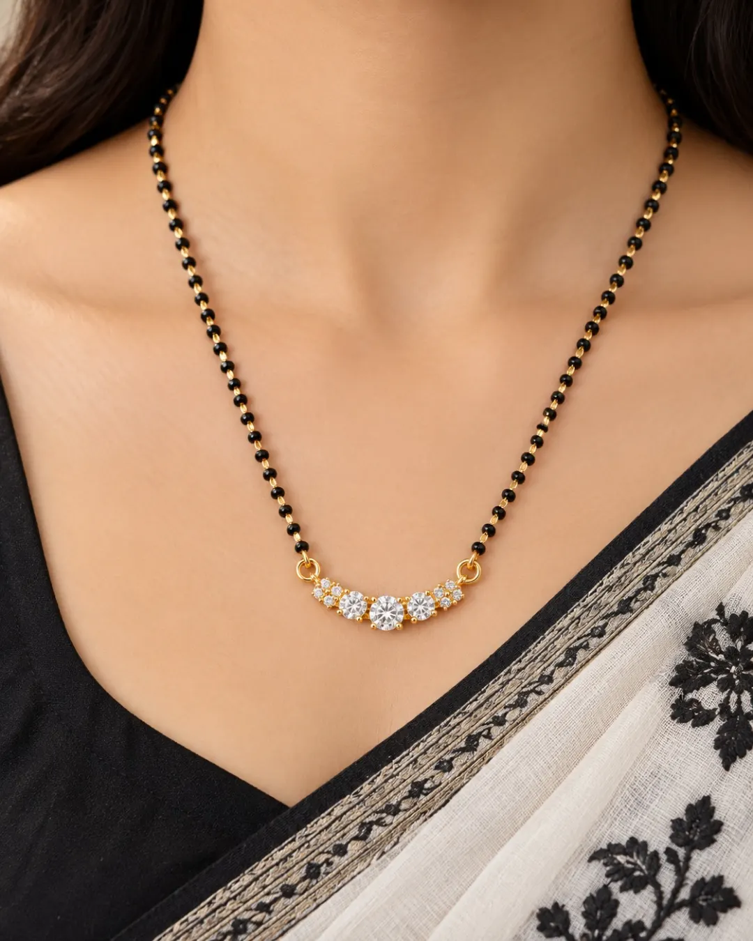 GOLDEN FLORAL CRYSTAL MANGALSUTRA